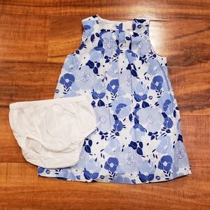 Janie and Jack GUC 12-18 months blue floral shift dress w/ diaper cover